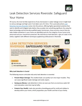 Leak Detection Services Riverside