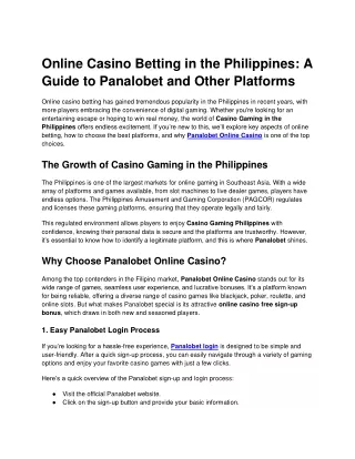 Online Casino Betting in the Philippines_ A Guide to Panalobet and Other Platforms