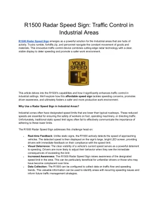 R1500 Radar Speed Sign_ Traffic Control in Industrial Areas