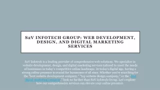 S2V Infotech Group: Web Development, Design, and Digital Marketing Services