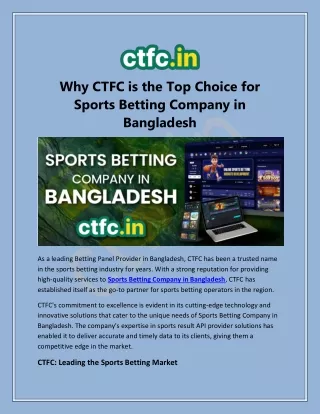 Why CTFC is the Leading Sports Betting Company in Bangladesh