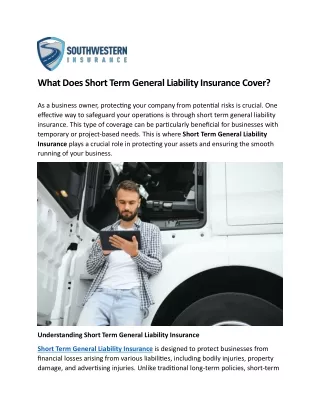 What Does Short Term General Liability Insurance Cover