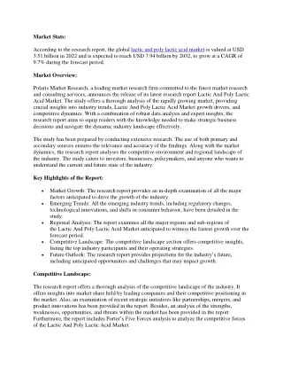Lactic And Poly Lactic Acid Market