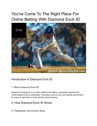 You've Come To The Right Place For Online Betting With Diamond Exch ID