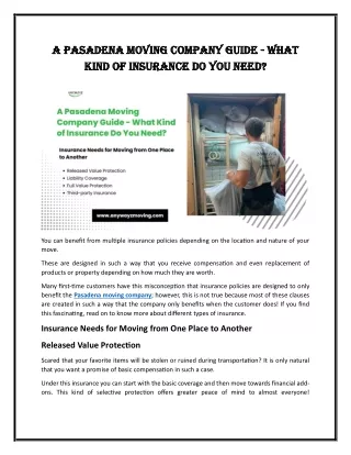 A Pasadena Moving Company Guide - What Kind of Insurance Do You Need?