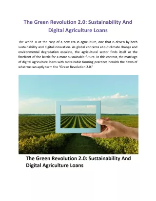 The Green Revolution 2.0_ Sustainability And Digital Agriculture Loans