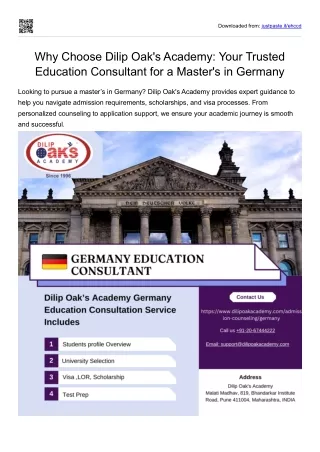 Why Choose Dilip Oak's Academy:Trusted Education Consultant for Ms in Germany