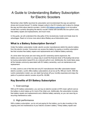 A Guide to Understanding Battery Subscription for Electric Scooters
