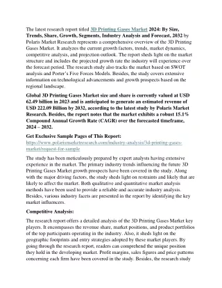 3D Printing Gases Market Information, Figures, and Analytical Insights 2024 – 2