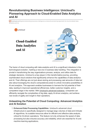 Unicloud’s Pioneering Approach to Cloud-Enabled Data Analytics and AI