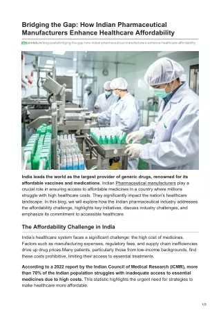 Bridging the Gap How Indian Pharmaceutical Manufacturers Enhance Healthcare Affordability