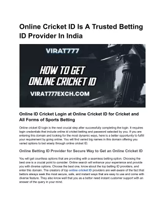 Online Cricket ID Is A Trusted Betting ID Provider In India