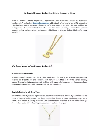 Buy Beautiful Diamond Necklace Sets Online in Singapore at Vairam