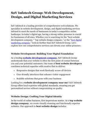 S2V Infotech Group: Web Development, Design, and Digital Marketing Services