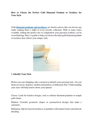 How to Choose the Perfect Gold Diamond Pendant or Necklace for Your