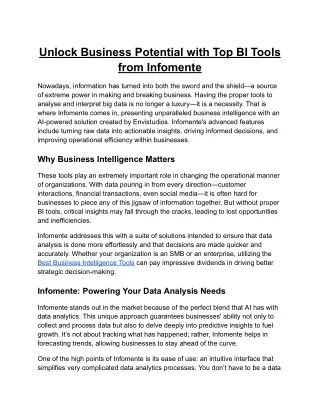 Unlock Business Potential with Top BI Tools from Infomente