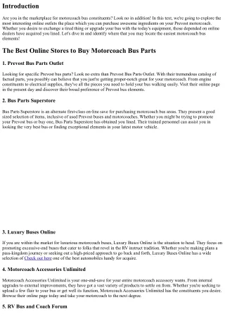 The Best Online Stores to Buy Motorcoach Bus Parts