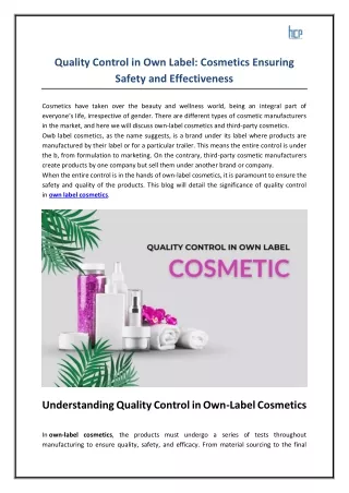 Quality Control in Own Label Cosmetics: Importance for Safety & Efficacy