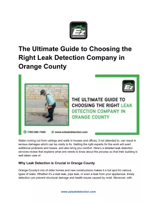 The Ultimate Guide to Choosing the Right Leak Detection Company in Orange County