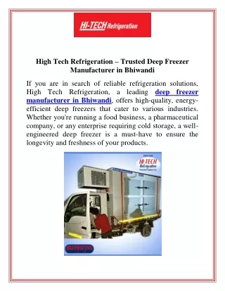 High Tech Refrigeration Trusted Deep Freezer Manufacturer in Bhiwandi