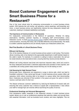 Boost Customer Engagement with a Smart Business Phone for Restaurant