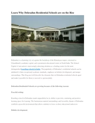 Learn Why Dehradun Residential Schools are on the Rise
