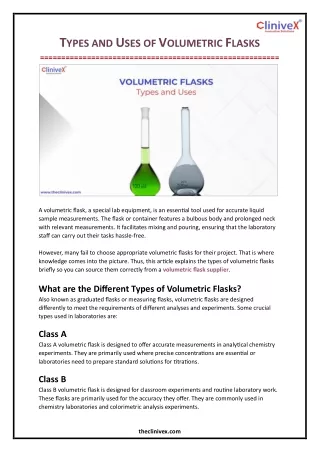 Types and Uses of Volumetric Flasks