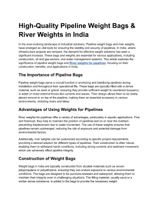 High-Quality Pipeline Weight Bags & River Weights in India