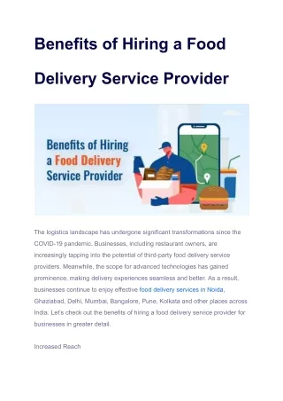 Benefits of Hiring a Food Delivery Service Provider