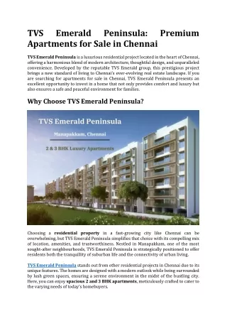 TVS Emerald Peninsula | Apartments For Sale In Chennai