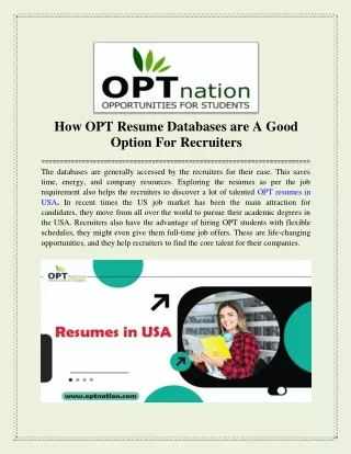 How OPT resume databases are a good option for Recruiters