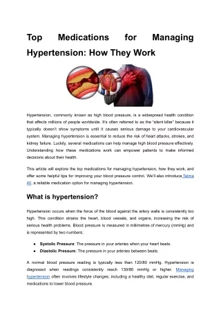 Top Medications for Managing Hypertension_ How They Work