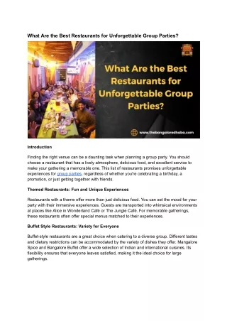 What Are the Best Restaurants for Unforgettable Group Parties