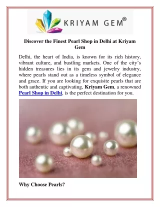 Discover the Finest Pearl Shop in Delhi at Kriyam Gem