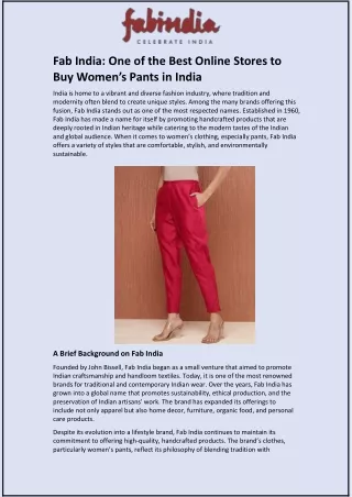 Fab India: One of the Best Online Stores to Buy Women’s Pants in India