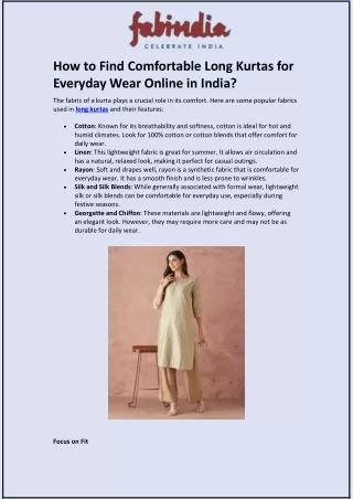 How to Find Comfortable Long Kurtas for Everyday Wear Online in India?