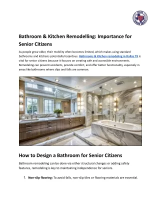 Bathroom & Kitchen Remodelling: Importance for Senior Citizens