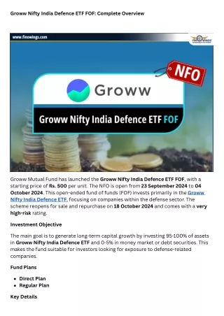 Groww Nifty India Defence ETF FOF Complete Overview