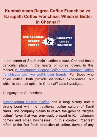 Kumbakonam Degree Coffee Franchise vs. Karupatti Coffee Franchise Which is Better in Chennai