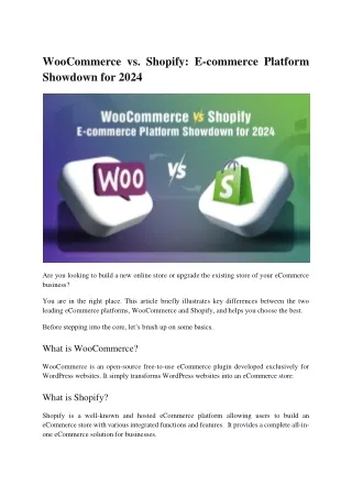 WooCommerce vs Shopify : The Ultimate E-commerce Platform Comparison for 2024
