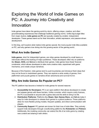 Exploring the World of Indie Games on PC_ A Journey into Creativity and Innovation
