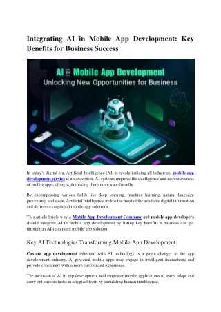 Integrating AI in Mobile App Development: Key Benefits for Business Success