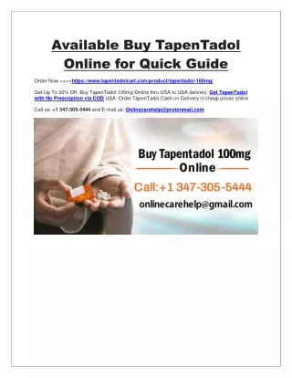 Available Buy TapenTadol Online for Quick Guide