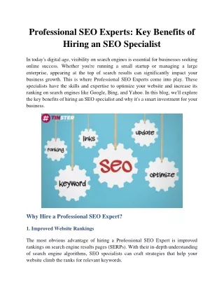 Professional SEO Experts: Key Benefits of Hiring an SEO Specialist