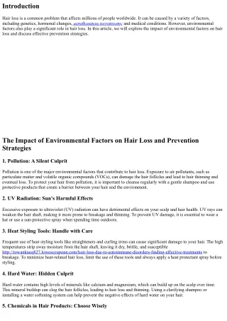 The Impact of Environmental Factors on Hair Loss and Prevention Strategies