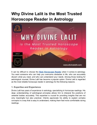 Why Divine Lalit is the Most Trusted Horoscope Reader in Astrology