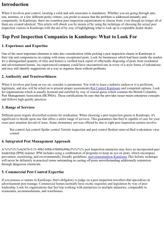 Top Pest Inspection Companies in Kamloops: What to Look For