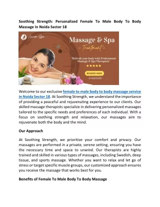 Soothing Strength Personalized female to male body to body massage in noida sector 18