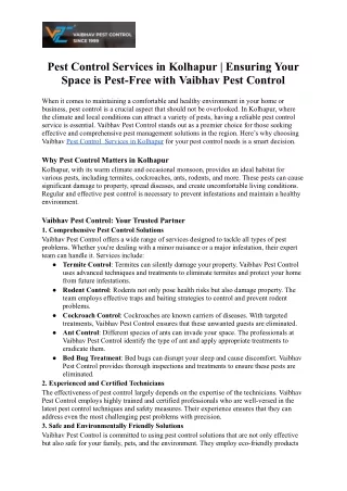 Pest Control Services in Kolhapur | Ensuring Your Space is Pest-Free with Vaibha