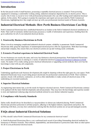 Industrial Electrical Alternatives: How Perth Industrial Electricians May help